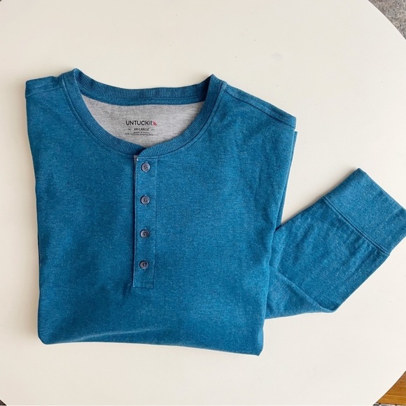 UNTUCKit Grassi Long Sleeve Henley Shirt Blue XXL Soft Cotton Blend Stretch - Picture 1 of 8